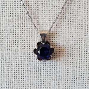 Diamonique Blue Sapphire Buttercup Sterling Silver Pendant Necklace